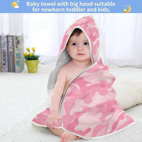 Pink Camouflage Baby Hooded Towel, Ultra Soft Absorbent Cotton Bath Towel for Newborn Toddler Boys Girls, 30 x 30 Inch