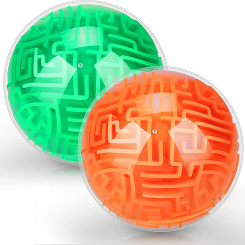 2 Pieces 3D Maze Ball Puzzle, Gravity Maze Brain Teasers, Educational Toys for Students Teens Adults (Green, Orange)
