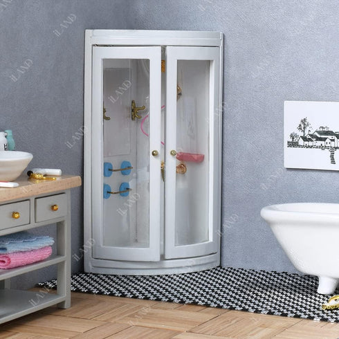 iLAND Dollhouse Furniture and Accessories 1/12 Scale Bathroom Set incl Ceramic Toilet & Bathtub & Wooden Cabinet