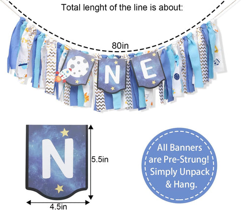 WAUAO 1st Outer Space High Chair Banner - Planets Astronaut Rocket Birthday Decorations,Space First High Chair One