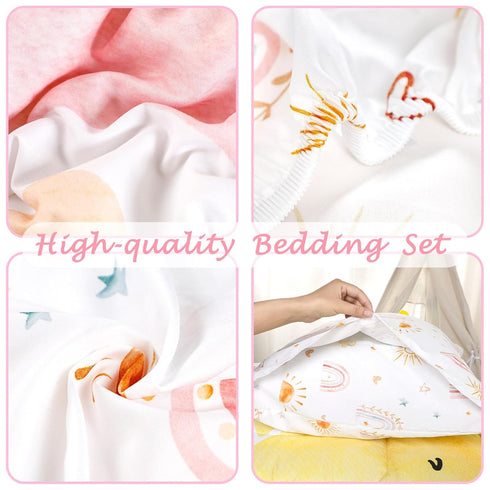 Set 4 Set, Set Toddler Bedding for Girls, Piece Rainbow Toddler Girl Bedding Super Soft & Lightweight Toddler Comforter