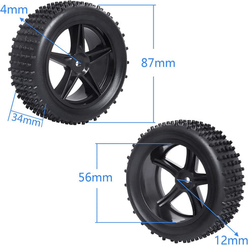 Hobbypark Front and Rear Tires & Wheels Set, 12mm Hex Hubs for Redcat HPI Exceed RC 1/10 Off Road Buggy