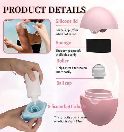 Generic Sunscreen Applicator Portable BPA-Free Refillable Roll-On Sponge with Replacement Heads Smooth, Mess-Free