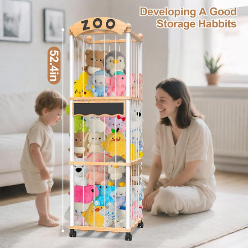 Organizer,120+ Storages,3-Tier handrong Stuffed Animals Storage,Wood Stuffed Animal Holder Plushies Stuffy Toy Storages