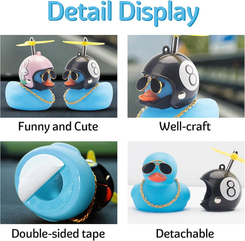 wonuu Rubber Duck Toy Car Decoration, Blue Duck Dashboard Ornaments with Cool Glasses & Propeller Helmet