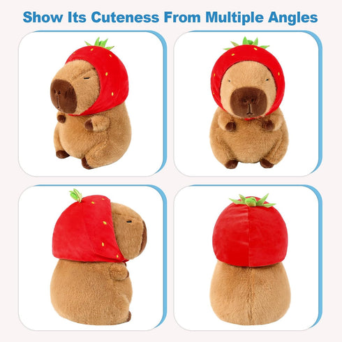 9 inch Ditucu Cute Capybara Plush Wear Strawberry Hat Soft Capibara Stuffed Animal Plushies Toys Hugging Gifts for Kids