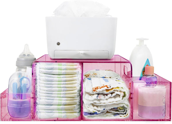 NANYEZH Acrylic Diaper Caddy, Baby Wipes Organizer for Changing Table, Dresser Top