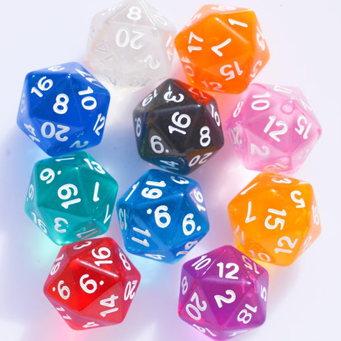 10PC D20 Polyhedral Dice Set 22mm for Table Games (Transparent Dice) DND RPG MTG