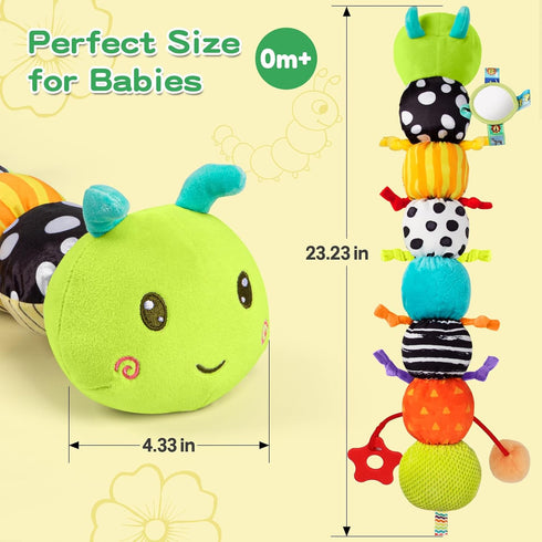 CAHILON 0-6 6-12 Tummy 3 6 9 12 18 Baby Sensory Toys Months, Musical Plush Animal Stuffed Caterpillar with Crinkle