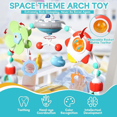 Orzbow 0-12 Stroller Arch Toy for Baby, Musical Carseat Toys Hanging with Teething, Baby Mobile for Crib Bassinet Car