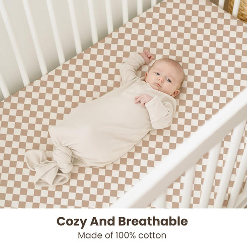 2 Pack, 52"x28" Konssy Muslin Crib Sheets for Boys, Soft Cotton Neutral Baby Sheets for Standard Crib Mattress (Coffee