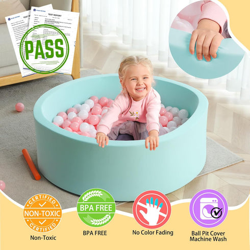Light Blue Memory Foam Round Ball Pit for Toddlers (Balls Not Included)
