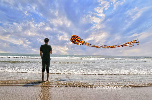 Kizh Large Octopus Kite 150 Inches Long, Soft Parafoil for Kids and Adults, Easy Flyer for Beach Park Garden Playground