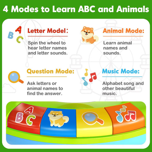 1 2 3 2-3, 1st Duchong Learning Toy for Kids Year Old Boys Girls, Spin and Sing Alphabet Zoo with Sounds, Interactive