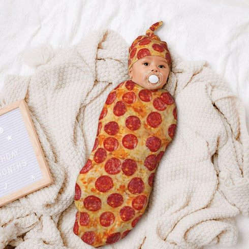 Burrito Pizza Baby Stuff Newborn Swaddle Blanket with Beanie Set, Soft and Stretchy Baby Blanket Swaddle Sack for Boy and Girl by Osvbs