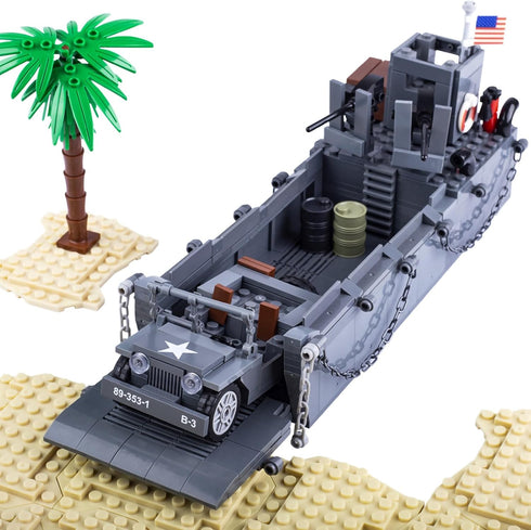 Military Landing Craft Vehicle Personnel - Higgins Boat Car Model, WW2 Building Block Toys for Kids and Adults