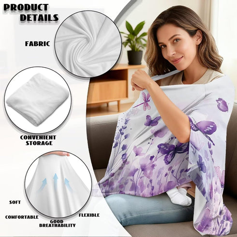 CREAMIC Purple Butterfly Flower Nursing Covers for Breastfeeding Shawl-Style Breastfeeding Covers, Multi-Use Nursing