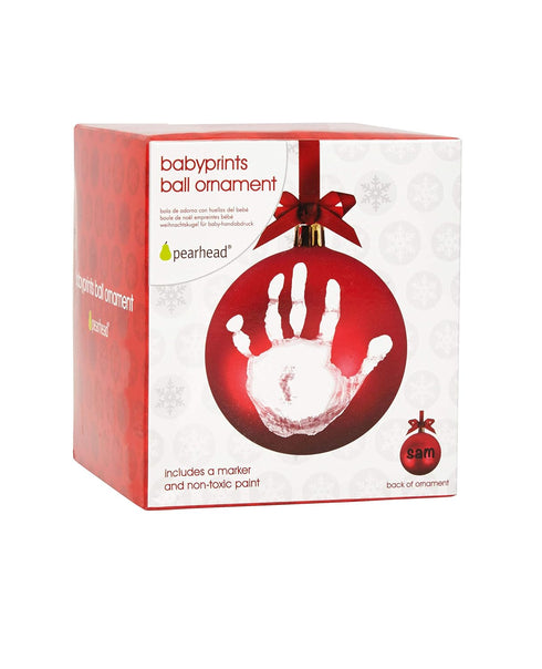 Pearhead Red Handprint Ball Ornament, DIY Baby Hand or Footprint Holiday Keepsake