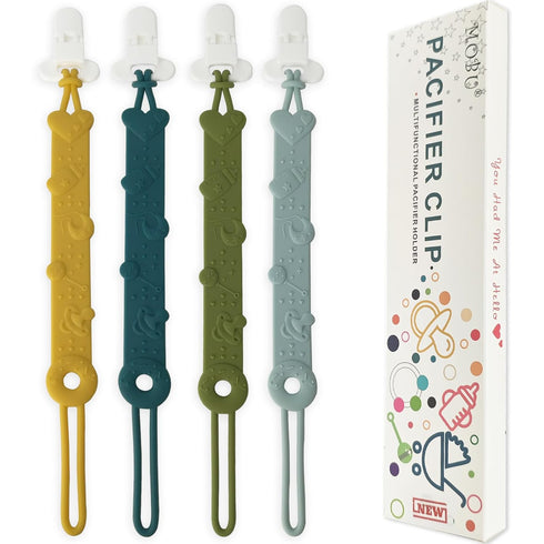 4 Pack (4 Pacifier Clip MOBU Silicone Pacifier Clips Holder for Baby Boy Girl Newborn Essentials One Piece Design