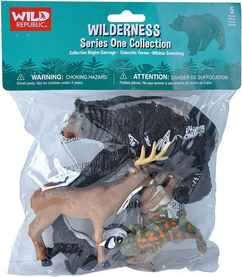 Wild Republic Skunk, Black Bear, Deer, Coyote, Salamander - Educational Wilderness Polybag Toys, 5-Pieces Set