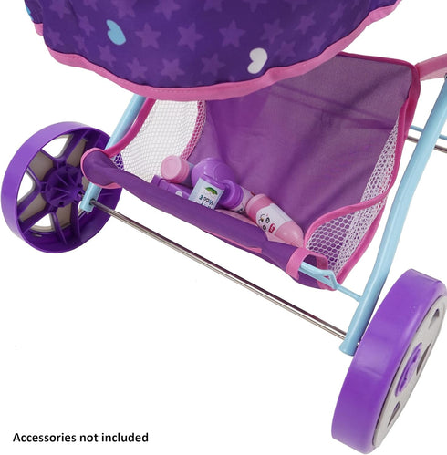 509 Crew Mermaid Doll Pram - Kids Pretend Play with Retractable Canopy, Shopping Basket & Removable Carry Cot