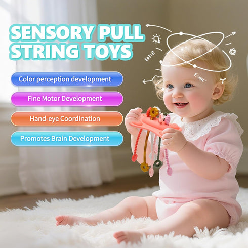18 Silicone Montessori Sensory Toys for Months Baby, Drawstring Activity Toy, Early Learning Fine Motor Skills Toys
