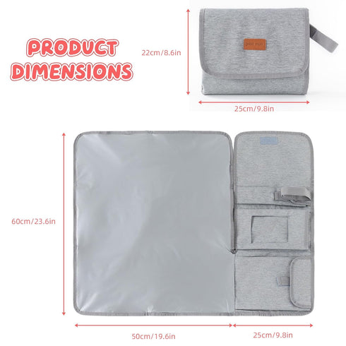 Grey Waterproof Portable Changing Pad with Storage Pocket