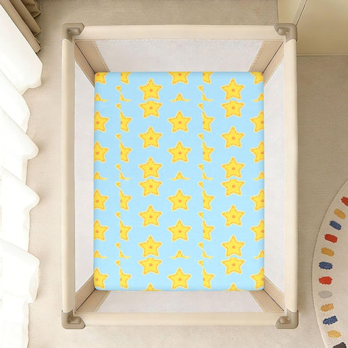 miaozhen 1 Pack 52x28 Cotton Baby Crib Sheets Ultra Soft Yellow Christmas Stars Crib Mattress Sheet for Nursery de cuna