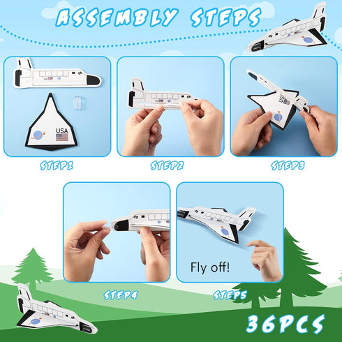 Lewtemi 36 Space Shuttle Gliders Set - Foam Airplane Toys for Boys and Girls - Outer Space Party Favors for Indoor and
