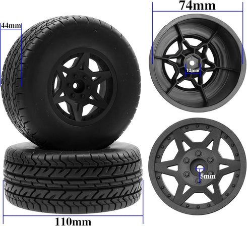 4-Pack RC Short Course Truck Wheels & Tires with Foam Inserts, Compatible with Losi Tenacity Traxxas Slash Arrma HPI