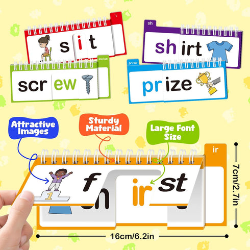 Edulok 40 Read and Rhyme Flip Books,Phonics Word Family Build Book Learn to Read Phonics Flash Cards,Sight Words Flash