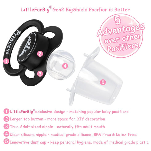 LittleForBig Bigshield Generation-II Adult Sized Printed Pacifier Princess Crown Pattern Black