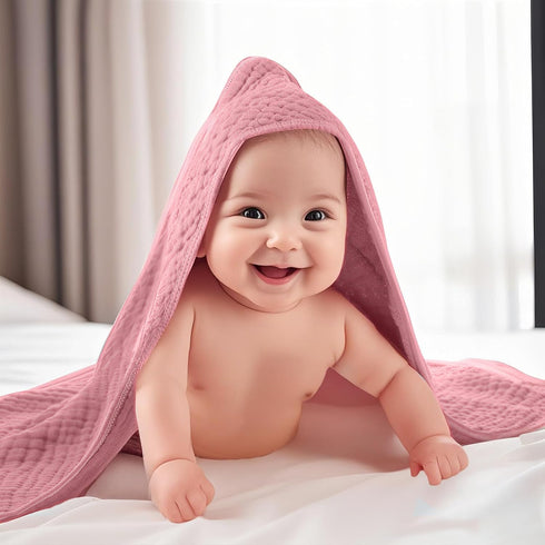 VitalCozy 12 (32 32 Inch,Multicolor) Pcs Baby Muslin Hooded Bath Towels and Washcloths Muslin Cotton Hooded Baby Towels