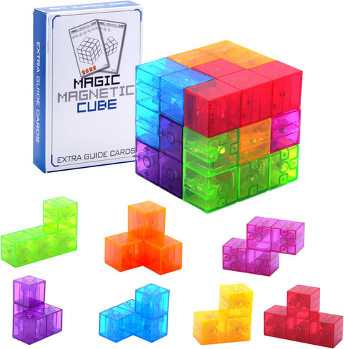WorWoder Kids Magnetic Building Blocks Magic Magnetic 3D Puzzle Cubes, Set of 7