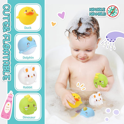CUTE STONE Baby Bath Toys, No Hole Floating Squirting Bathtub Toy W/ Water Slide Building Track, Duck Fishing Net Game