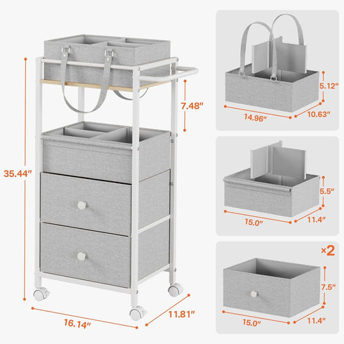 3In1 Modanais Baby Diaper Caddy Organizer Cart with Drawers - Rolling Storage Cart with Wheels, Removable Diaper Caddy