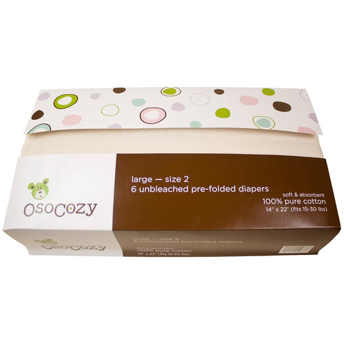OsoCozy Unbleached Prefold Cloth Baby Diapers, Size 2 (15-30 lbs.), Soft, Absorbent,