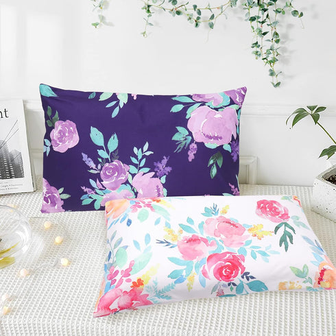 2 Pack, 13"x 18" 14"x19", 100% Toddler Pillowcase Purple Flower Kids Pillow Cover for Sleeping, Fit Sized Or Silky Soft