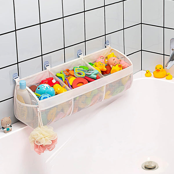 Original 3 Compartment Horizontal Bath Toy Organizer for Tub, Capacity Upgrade Storage Holder for Easy Access