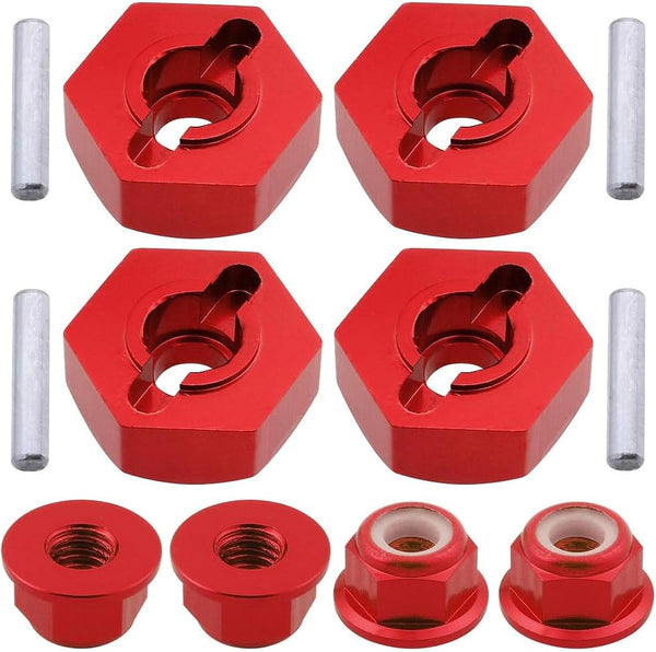 HobbyPark Aluminum 12mm Wheel Hex Nuts & M4 Lock Nuts for 1/10 Scale RC Car Truck Crawler Buggy (8-Pack, Red)
