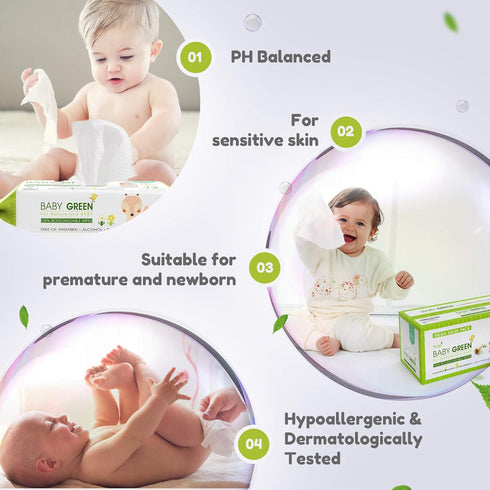 1 Pack 72 (72Count) Yugi Green Baby Wipes Unscented, Compostable, Biodegradable, Plant-Based, Fragrance-Free