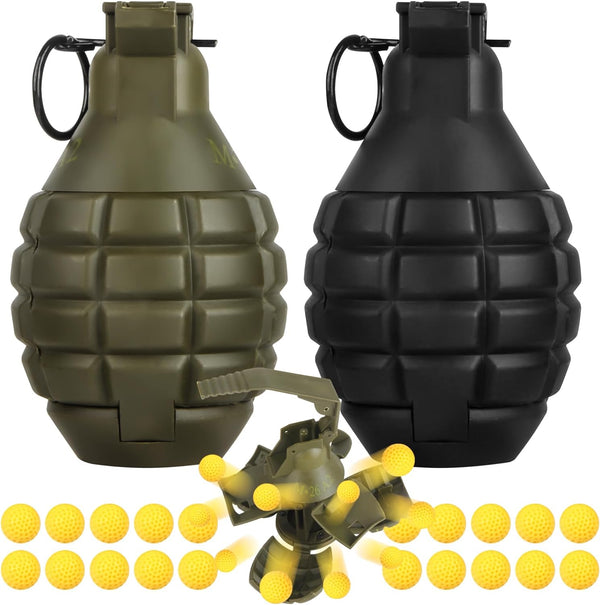 Tactical Toy-Grenade for CS Battle Game, 2Pcs Refillable Fun Impact Grenade Toy with 20 Foam Ammo