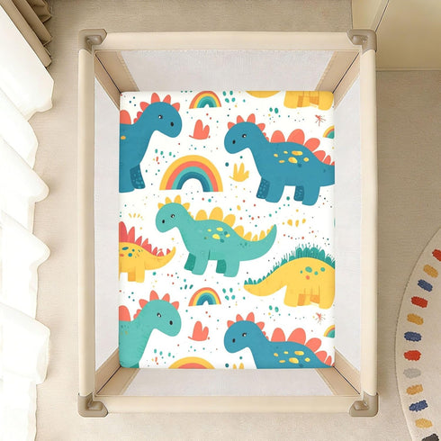 Bseiialft 52 28 Colorful Dinosaurs Rainbows Crib Sheets for Boys Girls Soft and Breathable Cotton Baby Sheets