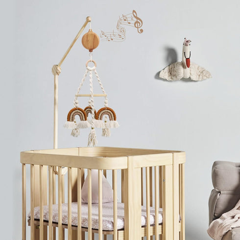 Wooden-Inspired Baby Mobile with Music and Rotating Hook for Crib