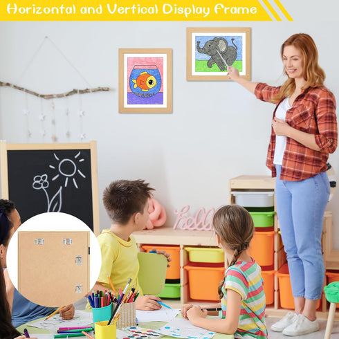 3Pack 10x12.5 8.5x11 Kids Art Frames Natural Woodgrain, Child Artwork Frame Without Mat Changeable Front Opening, Frame