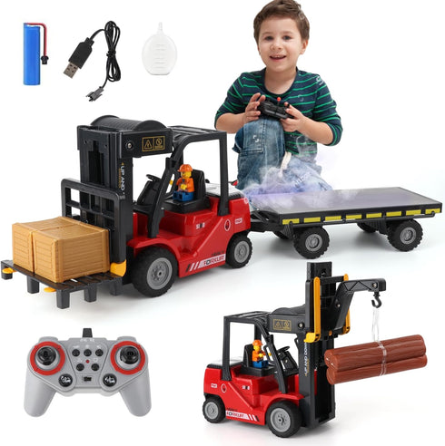 RC Forklift with Trailer, Kids Forklift Construction Toys Set with Lift Fork