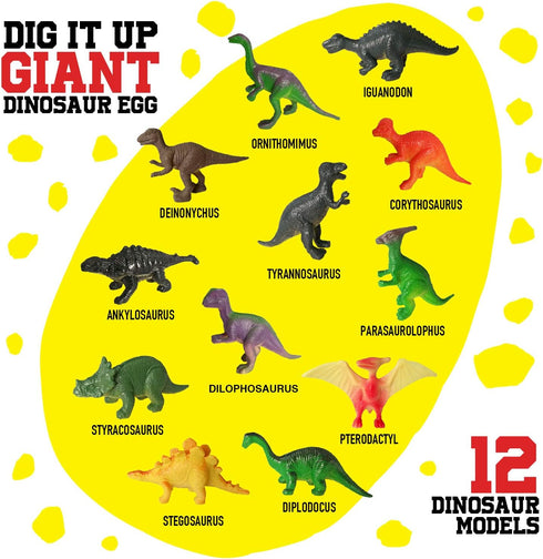 XXTOYS Dino Egg Dig Kit, Unearth Jumbo Dino Egg with 12 Different Dinosaur Toys, Educational STEM Toys for Kids 5-7