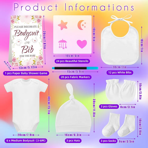 AryiHitt 78PCS Set Baby Bib Bodysuit Baby Shower Baby Shower Game Sign Baby Feede Bib Newborn Bodysuit Fabric Marker