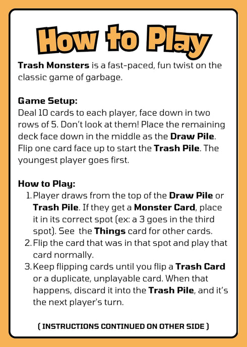 Big Monster Games 3 Trash Monsters - Card Game, Easy Number Sequencing Game with Fun Monsters | Ages and up | Kids