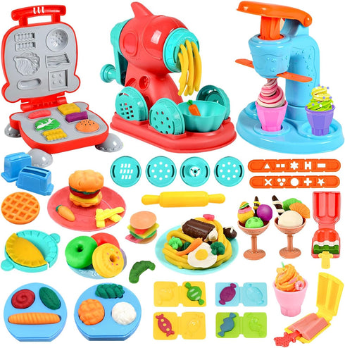 Crelloci 3 in 1 Color Dough Kitchen Creations Set, Ice Cream Spaghetti